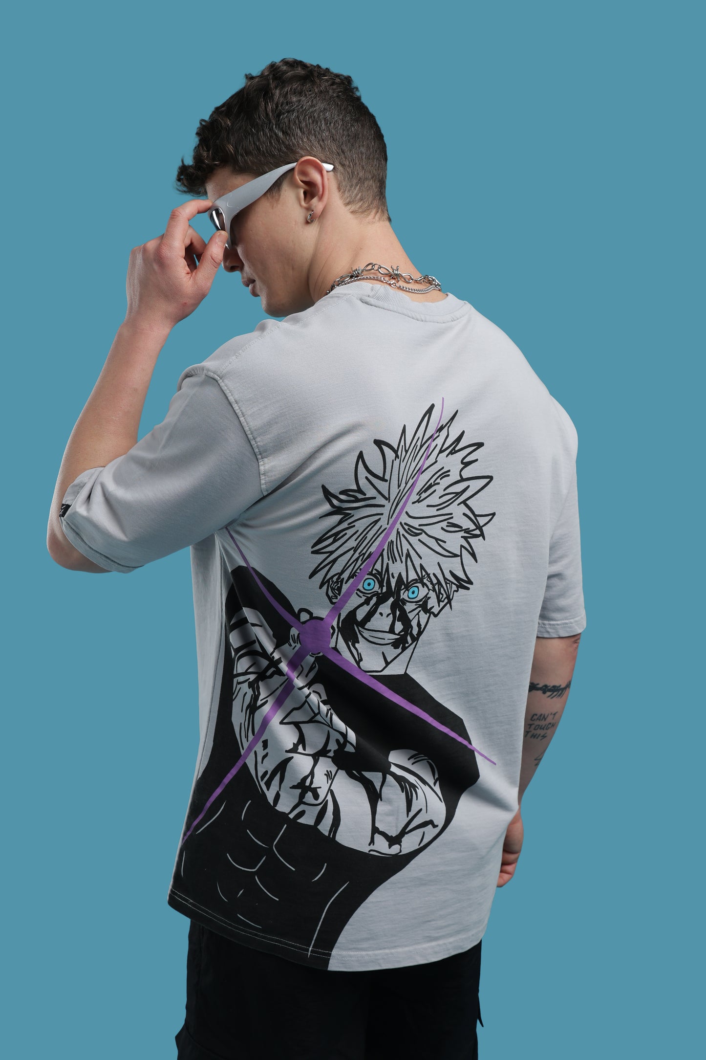 Jujutsu Kaisen:Satoru Gojo Grey Acid wash Oversized T-Shirt