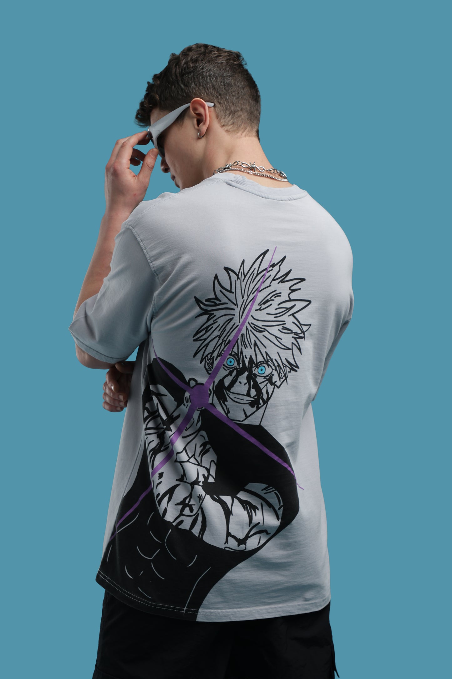 Jujutsu Kaisen:Satoru Gojo Grey Acid wash Oversized T-Shirt