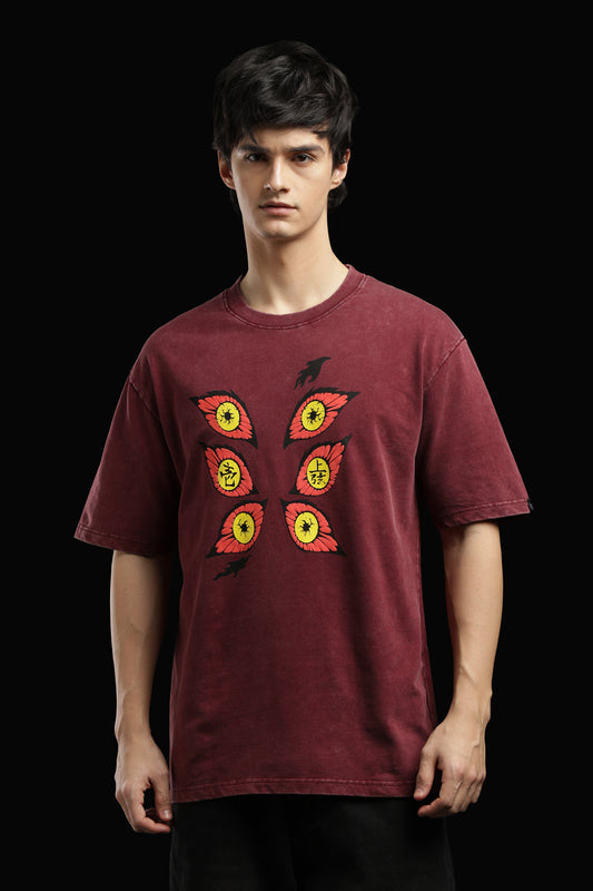 Demon Slayer: Kokushibu (Upper Moon 1) Maroon Acid wash tshirt